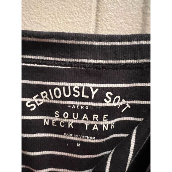 Aero Seriously Soft Square Neck Tank Black & White Striped Woman’s Size Medium - Picture 6 of 6